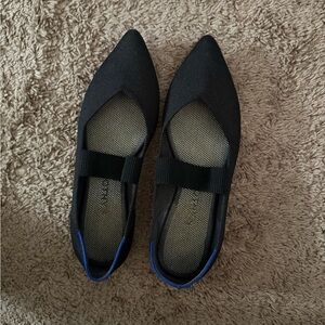 Rothy's Black Pointed Slip-On Flats with Blue Accent
